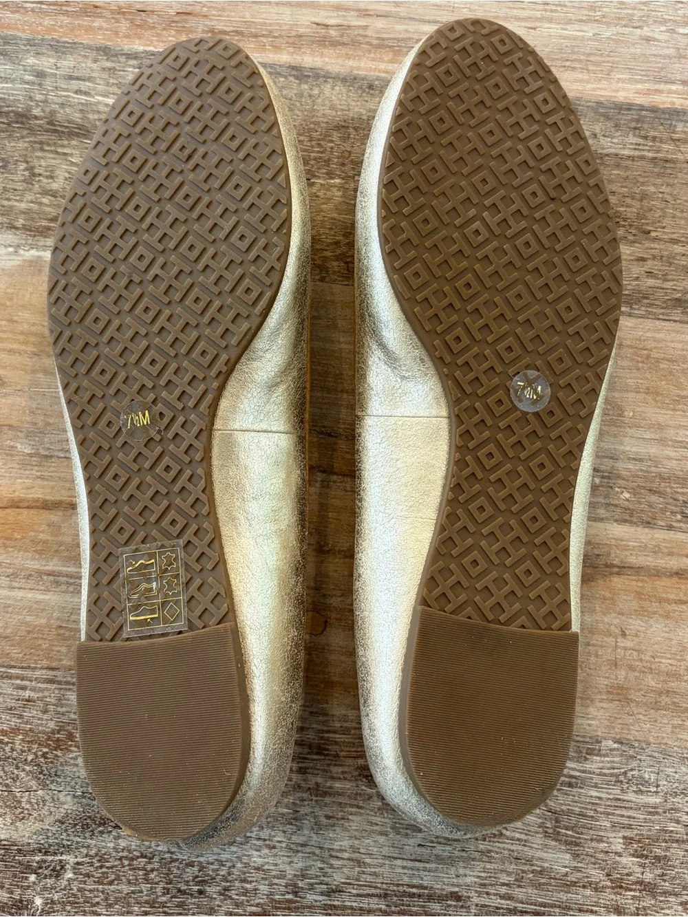 Tory Burch Louisa Ballet Flats Metallic Platinum Gold Blonde Leather Trim 7.5M